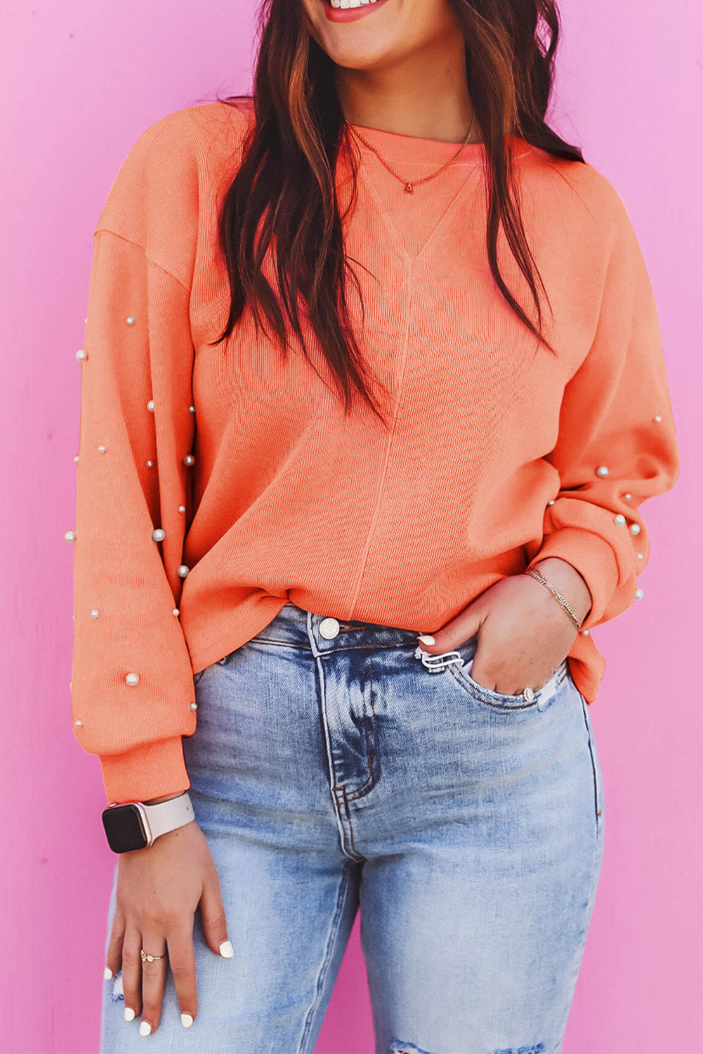 Peachy Pearled Pullover