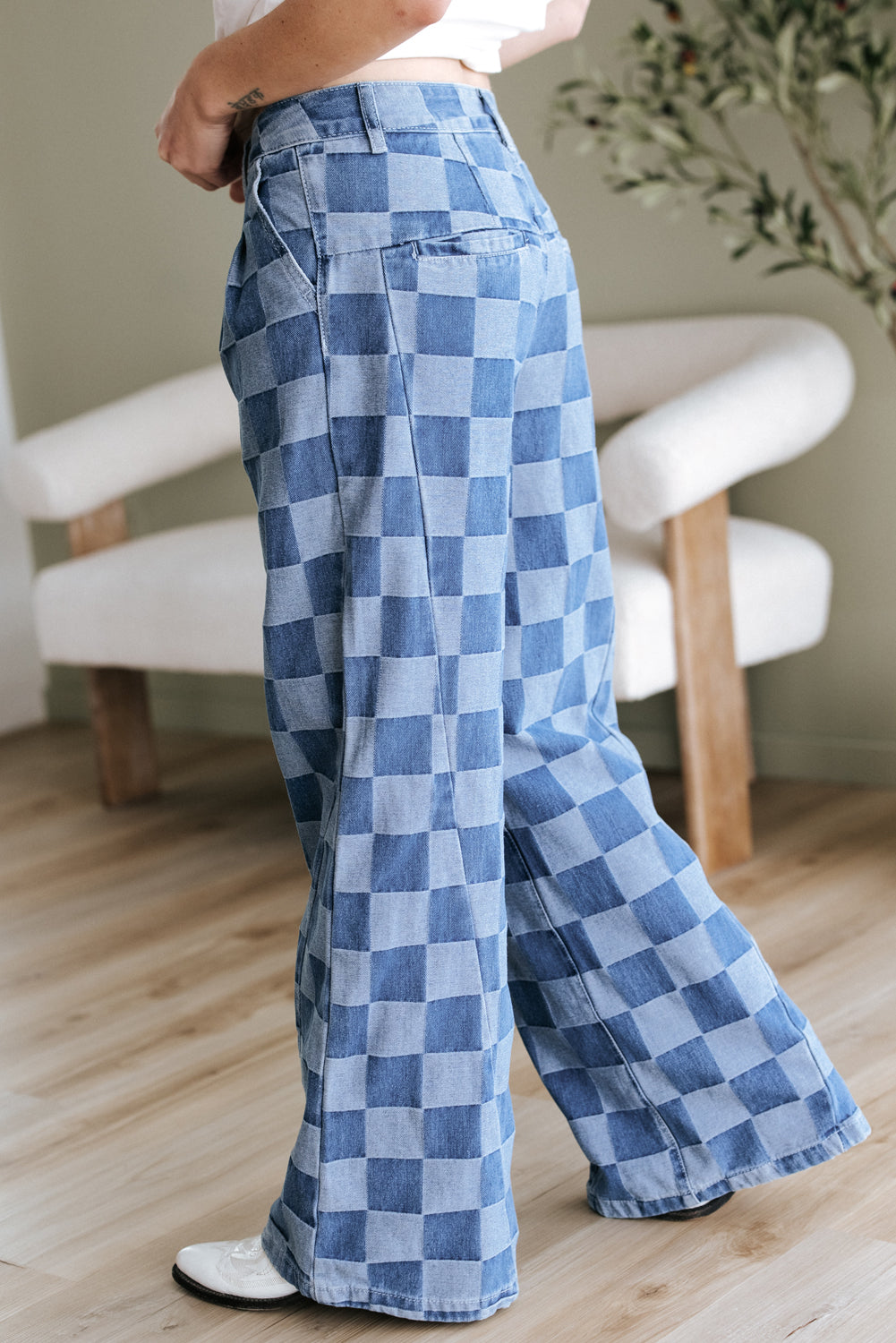 Checkered Denim Jeans