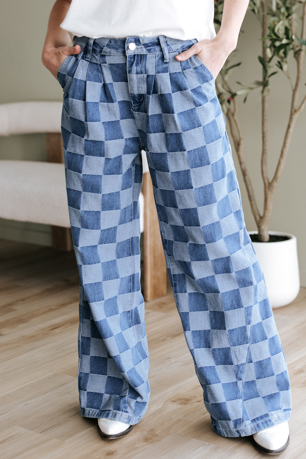 Checkered Denim Jeans