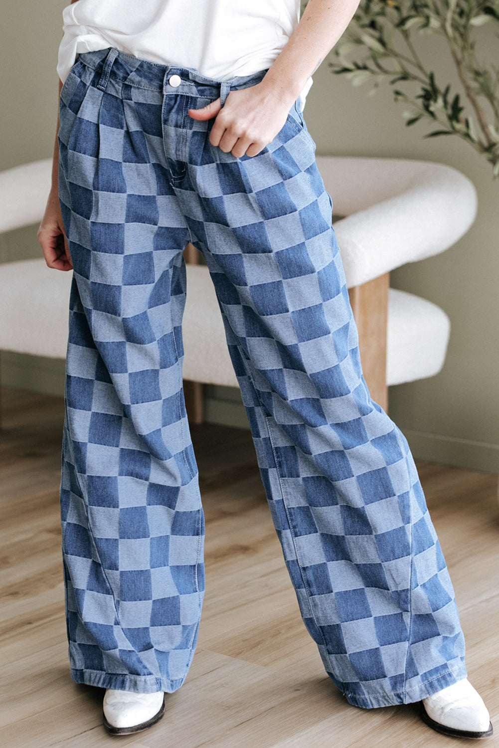Checkered Denim Jeans