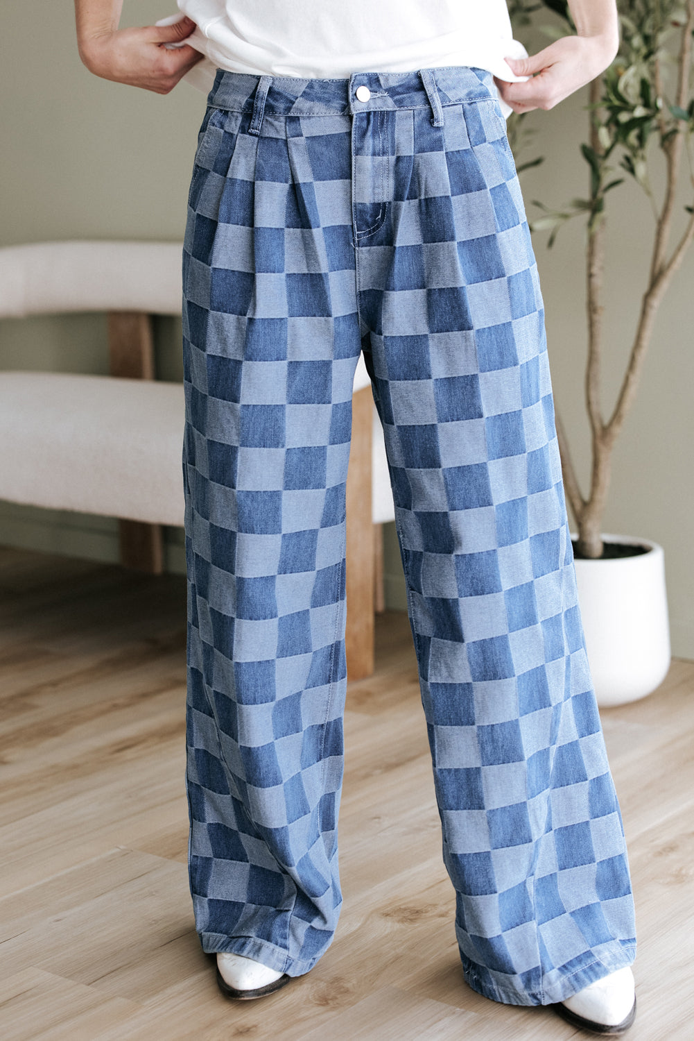 Checkered Denim Jeans