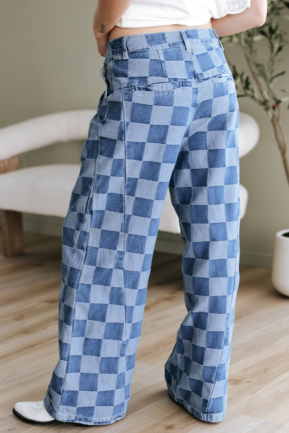 Checkered Denim Jeans