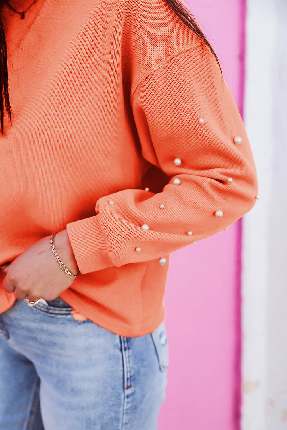 Peachy Pearled Pullover