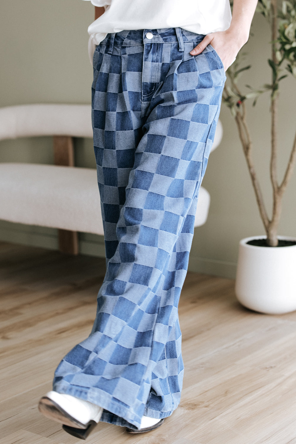 Checkered Denim Jeans