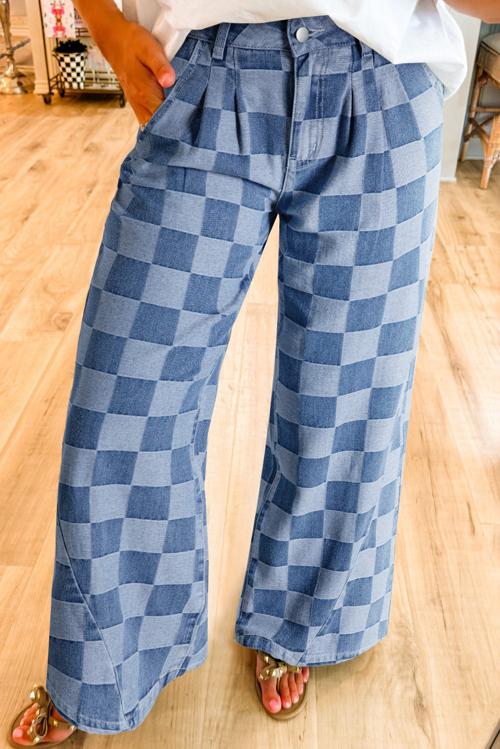 Checkered Denim Jeans