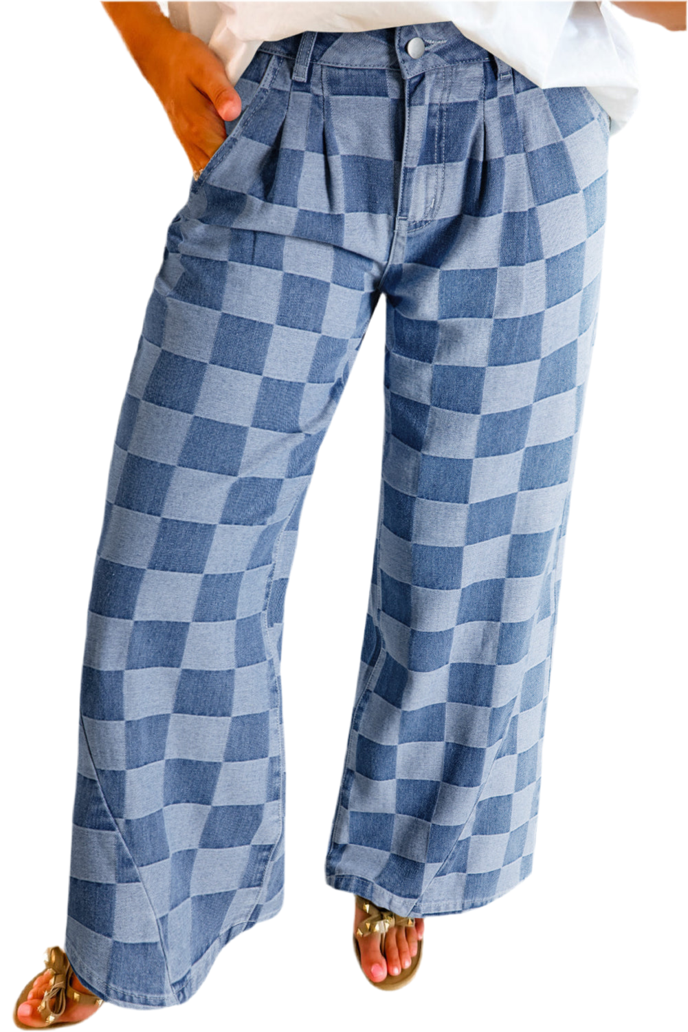 Checkered Denim Jeans